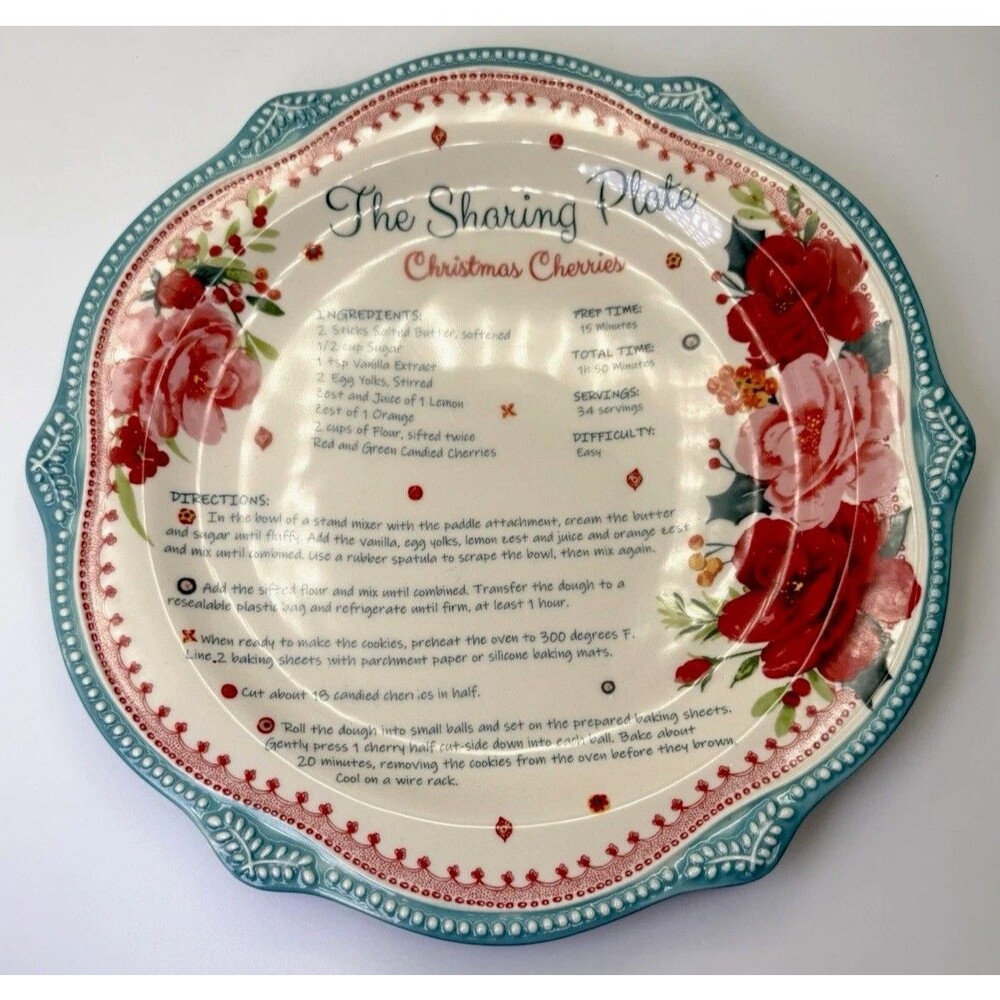 PIONEER WOMAN Sharing Plate Christmas Cherries Recipe Platter 12” Stoneware